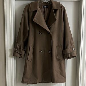 JOFELD Women's Brown Double-Breasted Wool Blend Vintage Coat
